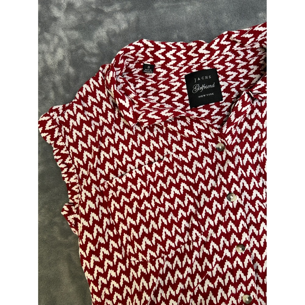 Jachs Girlfriend Red White Geometric Chevron Sleeveless Button Down Shirt Small